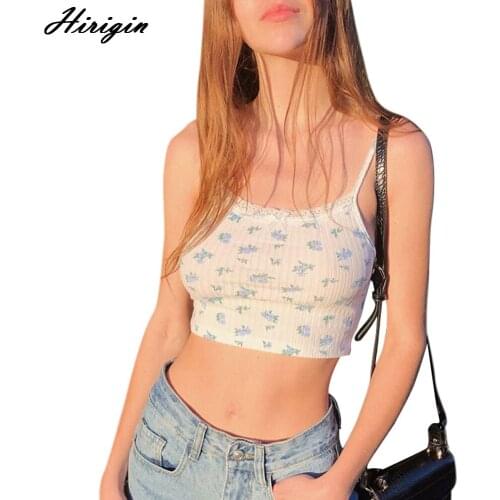Women Summer Floral Printed Casual Vest Lace Camisole All-match Vest T-shirt Women Tank Top