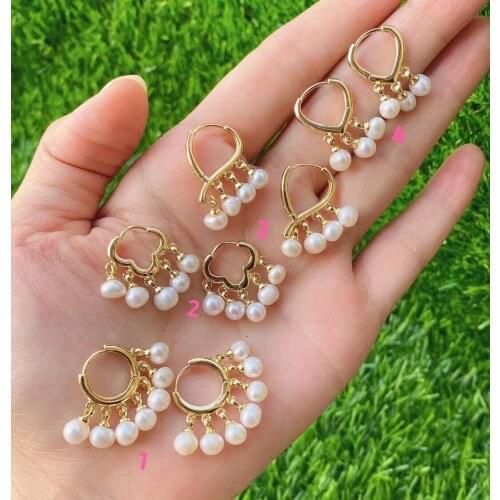 5Pairs 2021 New Arrival Handmade fresh water pearl piercing earring Jewelry for Women Pearl Fashion Gold Color Earrings