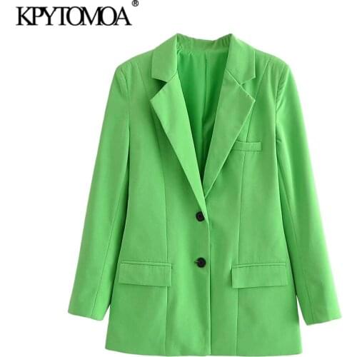 KPYTOMOA Women 2021 Fashion Single Breasted Loose Blazer Coat Vintage Long Sleeve Flap Pockets Female Outerwear Chic Veste
