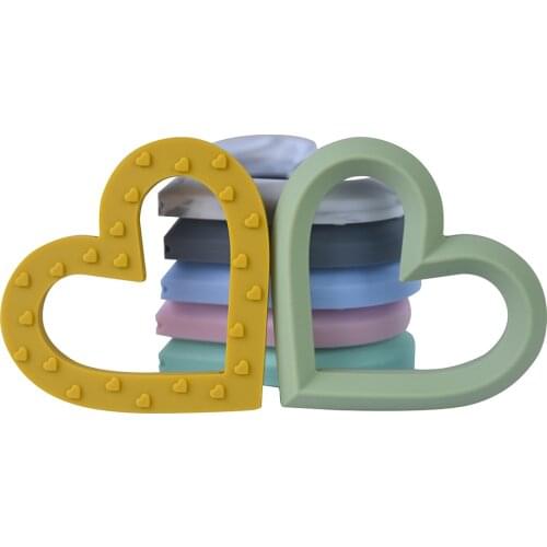 Mabochewing 1pcs Large Size Silicone Heart Rings Chew Pendant Safe Soft Baby Teethers Pacifier Clips Chain Making