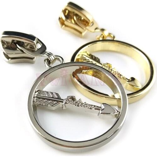 20pcs/lot, Size 5# and 8# Metal Zipper Slider, Love Arrow Shape Zipper Pull Gold Color Silver Color