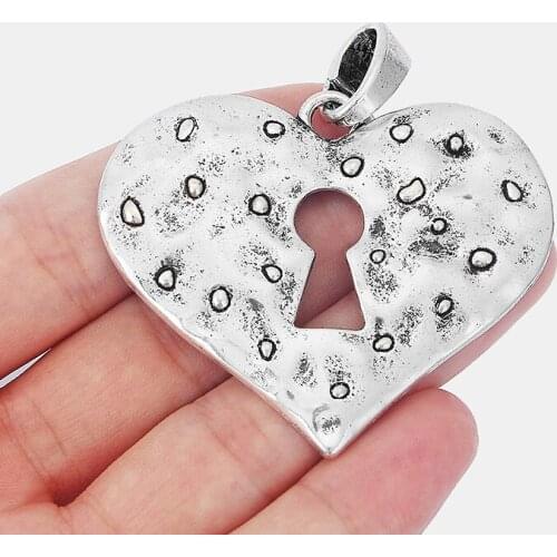 3pcs Hollow Hammered Heart Shaped Charms Pendants For Jewelry Making Findings 60*48mm