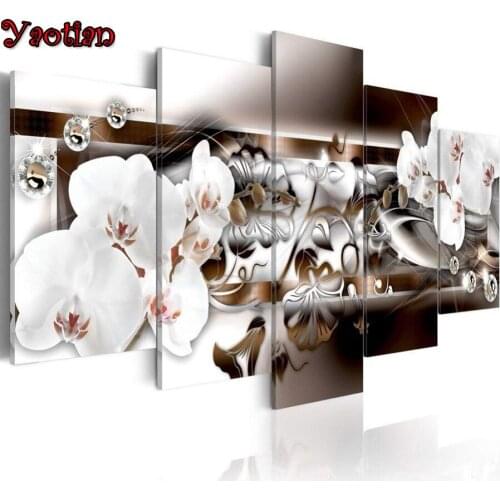 5 Piece White Orchid Flower 5d diy diamond embroidery full round diamond mosaic Diamond Painting Cross Stitch Multi Pattern