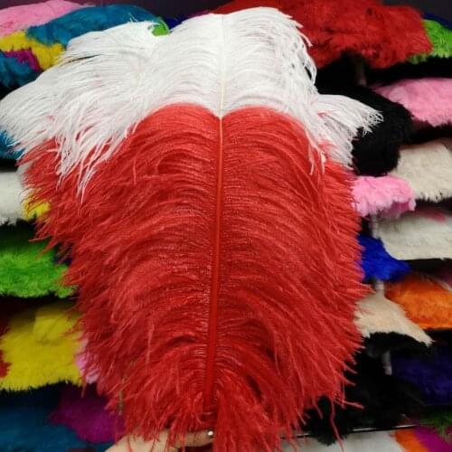 50Pcs High Quantity 22-24 inch/55-60cm Red and White "thick stem" male ostrich feather Plumes for Party Home Wedding Decoration