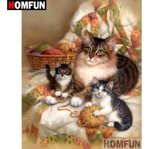HOMFUN 5D DIY Diamond Painting Full Square/Round Drill "Cat family" Embroidery Cross Stitch gift Home Decor Gift A09127