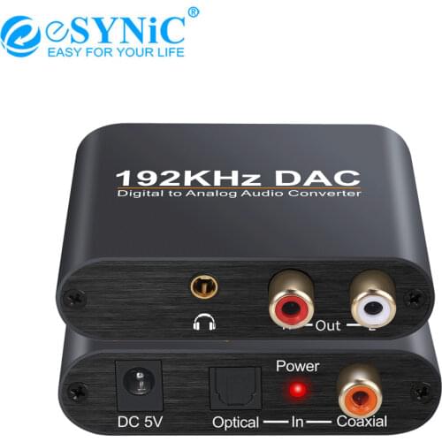 ESYNiC Digital to Analog Audio Converter DAC Coax Coaxial Optical Toslink RCA R/L 3.5mm Audio Adapter
