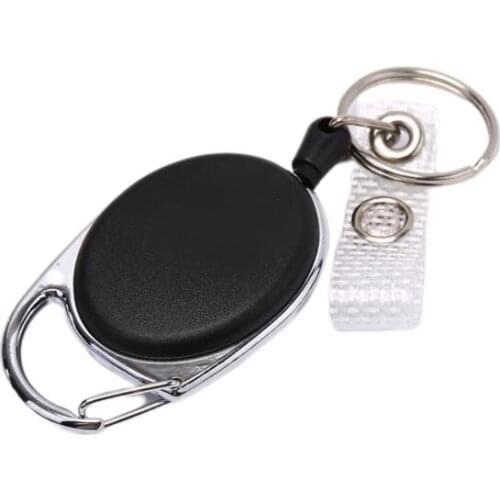 1PC Black Wire Rope Keychain Keyring Steel Cord 60cm Retractable ID Card Holder