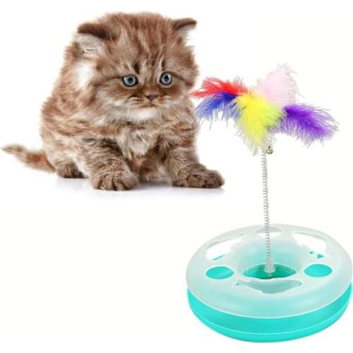 Elastic Feather Cat Toy Plastic Turntable Rolling Bell Spring Kitten Funny Toy for Cat Interactive Cat Training Supplies
