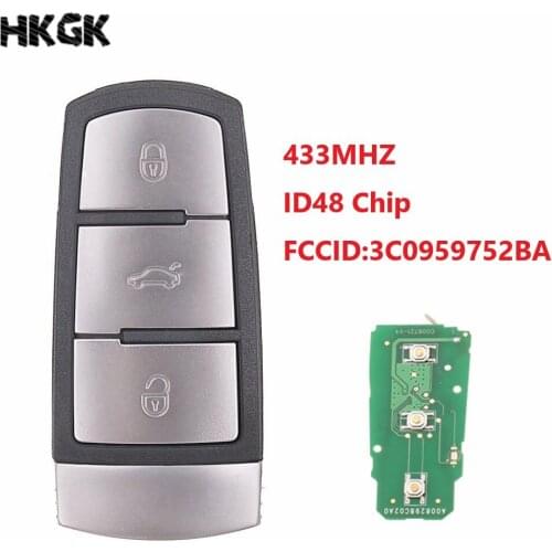 3 Buttons Remote Car Key Fob For Volkswagen 3C0 959 752 BA 434Mhz ID48 Chip For VW Passat B6 3C B7 Magotan CC