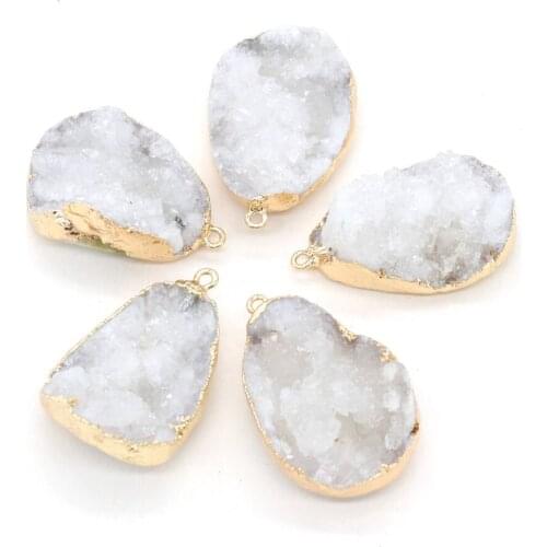Fine Natural Stone Agates Druzy Pendants Gold plated White Druzy Charms for Jewelry Making Exquisite Necklace Pendant DIY