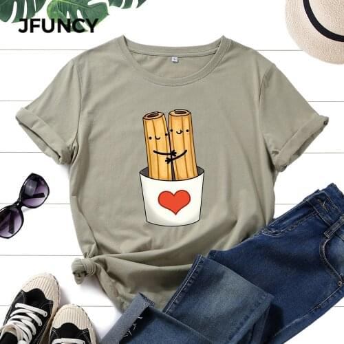 JFUNCY 100% Cotton Women Tops Oversized T-shirts Short Sleeve Graphic Tee Shirt Summer Harajuku Woman Tshirt Female Clothing