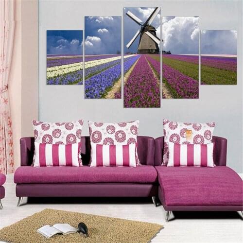5 Pieces HD Canvas Painting Unframed Purple Lavender Landscape Picture Wall Art Poster Modern Modular Living Room Home Decor