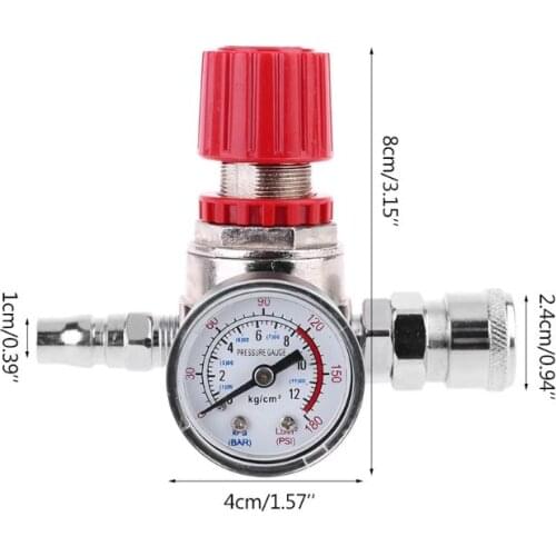 Pressure Regulator Switch Valve Gauge w Male/Female Connector for Air Compressor