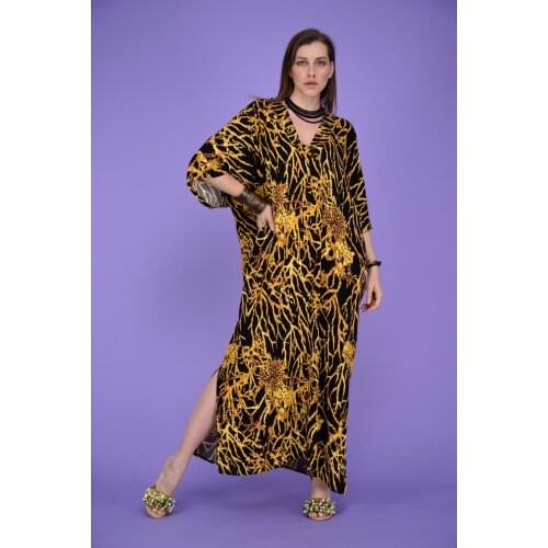 Coral Pattern V-Neck Cotton Fabric Long Viscose Plus Size Dresses For Women 4xl 5xl 6xl 2021 New Fashion Clothing