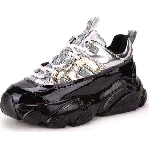 Winter Black Platform Casual Womens Shoes Genuine Leather Fashion New Sequins Design Comfortable Warm Lace-up Running Sneakers