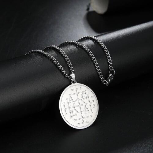 LIKGREAT Stainless Steel Men Necklace Wheel of Fortune Protection Seal AGLA Solomon Kabbalah Amulet Pendant Talisman Jewelry