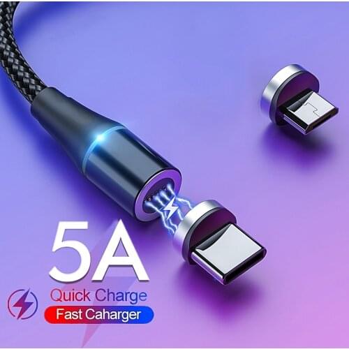 5A Super Fast Charging Magnetic Cable Micro Usb Type C Phone Usb C LED Light Phone 1M 2M Charge For Xiaomi Redmi Samsung Huawei