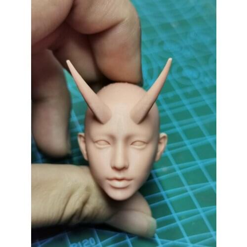 1/6 Scale Asian Girl Ghost Head Model with Long Horns for 12''Figures DIY