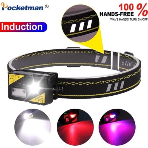 Powerful Body Motion Sensor Headlamp Hat Clip Light USB Rechargeable Head Light Induction LED Head Lamp with Built-in Battery