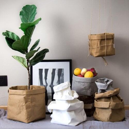 Washable Kraft Paper Bag vase Plant Flowers Pots Succulents Planter Pot Home hanging basket Storage Bags Reuse