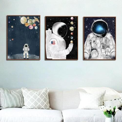 Cartoon Space Planet Astronaut Art Painting Poster Universe Space Canvas Wall Decor Contemporary Art Picture Home Room Decor