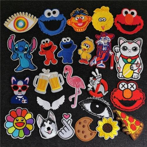 Cartoon Cookie Monster Iron on Patches for Clothing Embroidery Sewing Applique Woven Badges Eimo Big bird Decal