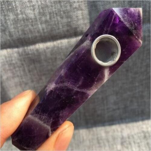 Natural Dream Amethyst Quartz Crystal Gemstone Tobacco Wand Smoking Pipe 10cm