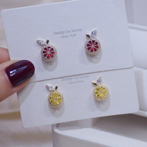 Shiny Side New Accessories Crystal Orange Stud Earrings for Women Jewelry Simple Style Zirconia Cute Fruit Small Earrings