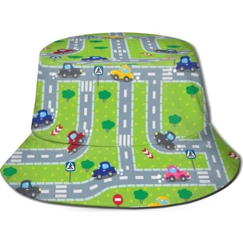 CINESSD 2021 Men Women Summer Cartoon Car Road Bucket Hat Bob Fisherman hat Outdoor Travel Sun Visor Fashion Panama