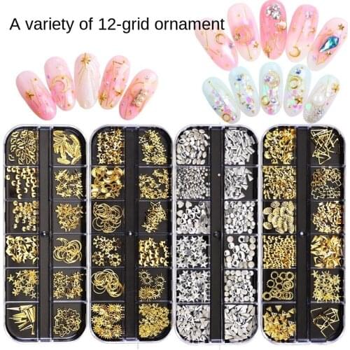 12/box manicure trim nail patch drill rivet alloy drill pearl horse eye sequin nail patch