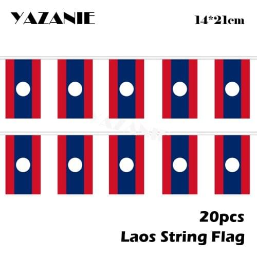YAZANIE 14*21cm 20PCS 5Meter Laos String Flag Home Decorative Flags National Flag Polyester Outdoor Hanging Flying Flags
