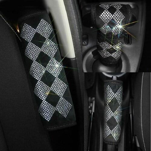 Rhombus Car Interior Accessories Rhinestone Car Seat Belt Cover Shoulder Pad Auto Gear shift Case Diamond Bling Automobile Women