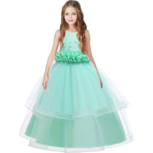 Christmas Long Elegant Bridesmaid Girl Dress Kids Dresses For Girls Flower Princess Dress Evening Wedding Children Dress
