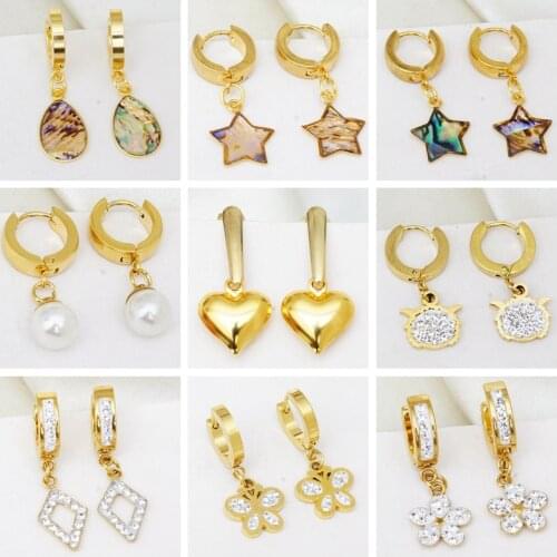 Stainless Steel Earings Hoops Simulation Pearl Shell Small Hoop Earrings for Women Heart Water Drop Star Earring for Men