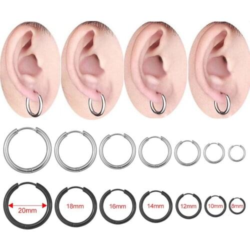 1PC Small To Big 8-20mm Stainless Steel Hoop Earring For Men And Women Black Silver Cool Punk Earring Ear Piercing Jewelry