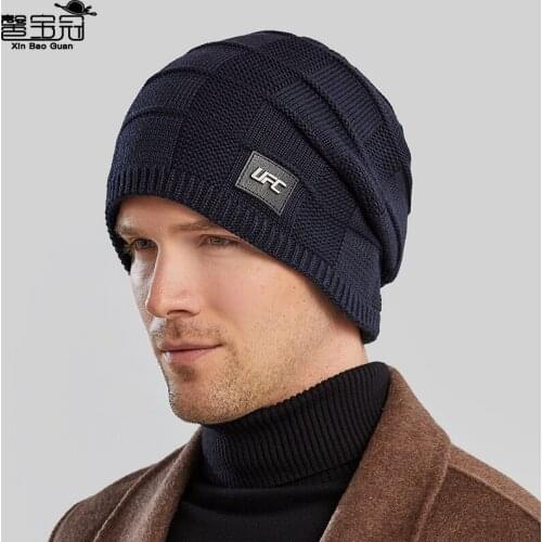Hat Korean knitted outdoor Hat Winter Plush warm metal small standard cover cap mens woolen hat