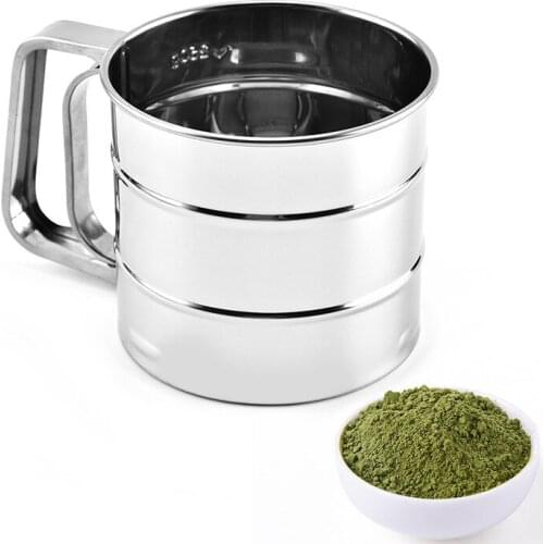 Stainless Steel Flour Sieve Cup Powder Sieve Mesh Kitchen Gadget For Cakes Hand-Screened Sugar Mesh Sieve Baking Sieve Strainer