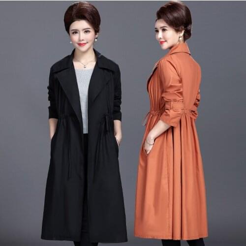 5XL Large Size Loose Trench Coats Mother Clothes Windbreakers Womens Long Casual Overcoat Female Coat Middle-aged Women Clothing