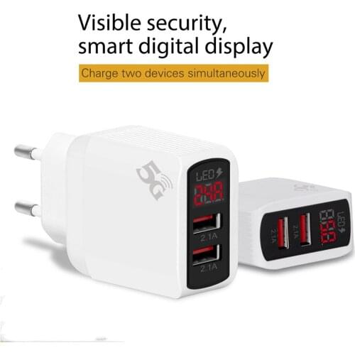 2USB Mobile Phone Charger EU/US/UK Plug for Universal Mobile Phone 5V 3.1A Wall Charger LED Display Travel Charger