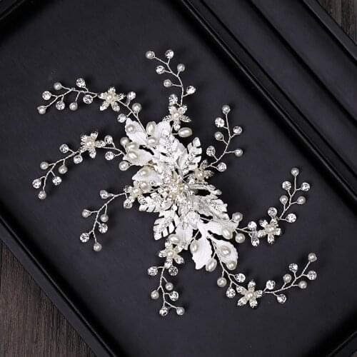 Pearl Women Hair Sticks Clips Barrettes Silver Color Rhinestone Hair Jewelry Handmade Bridal Wedding Hair Accessories Ornaments
