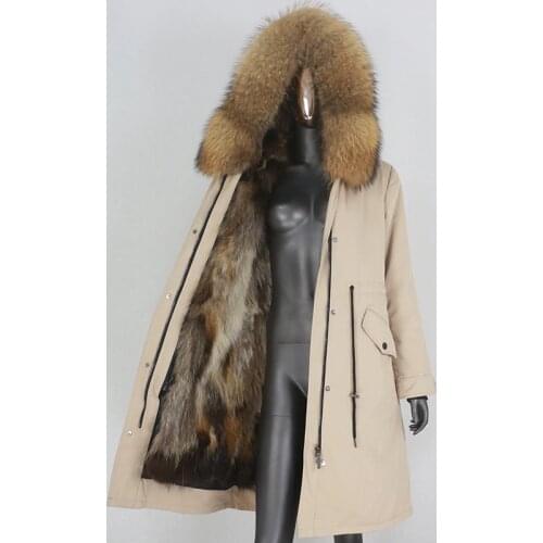 BLUENESSFAIR 2020 Waterproof Parka Winter Jacket Women Natural Raccoon Fur Hood Real Fox Fur Liner Coat Detachable Streetwear