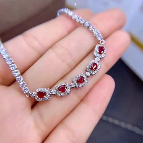 Natural Heated Ruby Bracelet For Women 925 Sterling Silver Pigeon Blood Red Real Gemstones Fine Jewelry Gifts Top Quality 3*4mm