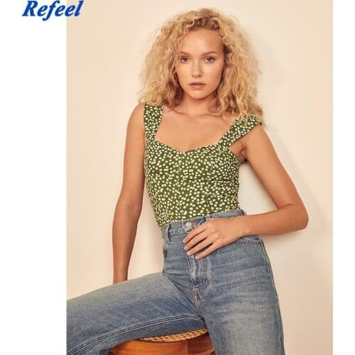 Summer women camis short sexy floral print crop top sleeveless backless elastic fashion new tank top femme vestidos