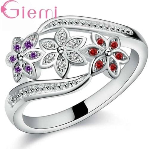 925 Sterling Silver Gift Jewelry for Women Girls Colorful Cubic Zircon Inlay Paved Flower Charms Rings Finger Accessories Bague