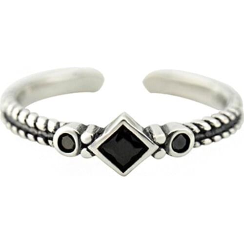 S925 Silver Square Cutting Black Stone Ring Dazzling CZ Zircon Female Fashion Jewelry Engagement Anniversary Gift