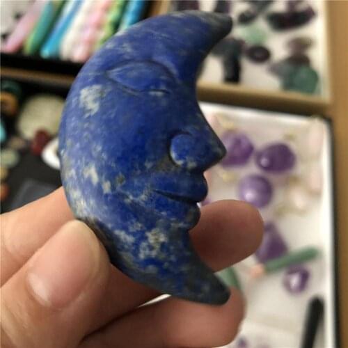 1pc natural lapis lazuli stone carving moon face for healing decoration