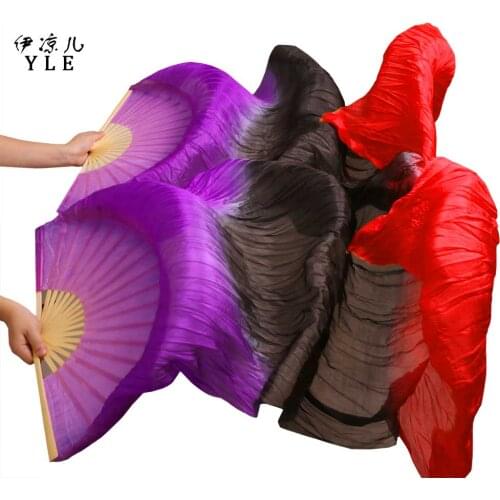 100% Silk High Quality Chinese Silk Veils Dance Fans 1 Pair Left+Right hand Belly Dancing Fans Hot Selling Purple+ Black + Red