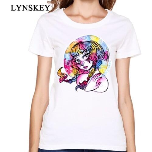 2017 100% Cotton Girls Beautiful Tops Shirts Too Many Eyeschange T-shirts for Women Slim Fit Tee-Shirts Round Collar