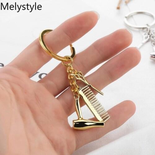 2019 Comb-Scissor Hair-Drier Pendants Key Chain Ring Haircut-Tools Keychain Women Girls Charm Jewelry Handbag Car Accessory