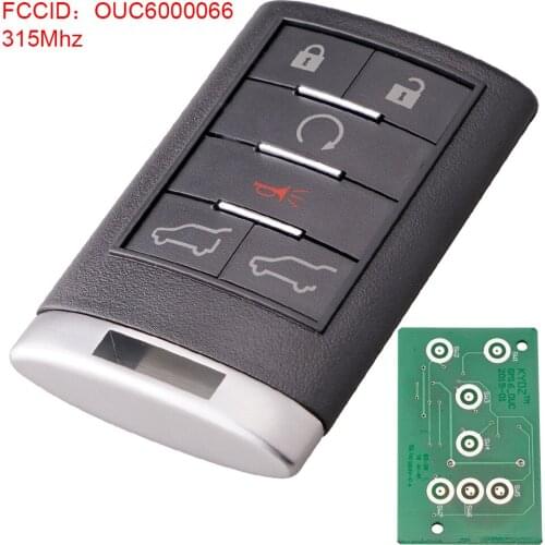 315MHz 6 Buttons Remote Smart Keyless Entry Remote Key Fob Car Key Replacement OUC6000066 Fit for 2008-2014 Cadillac Escalade